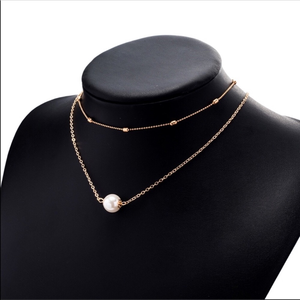 Double layer pearl necklace choker - Picture 3 of 7
